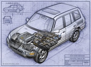 Toyota Rav4 EV Cutaway Illustration