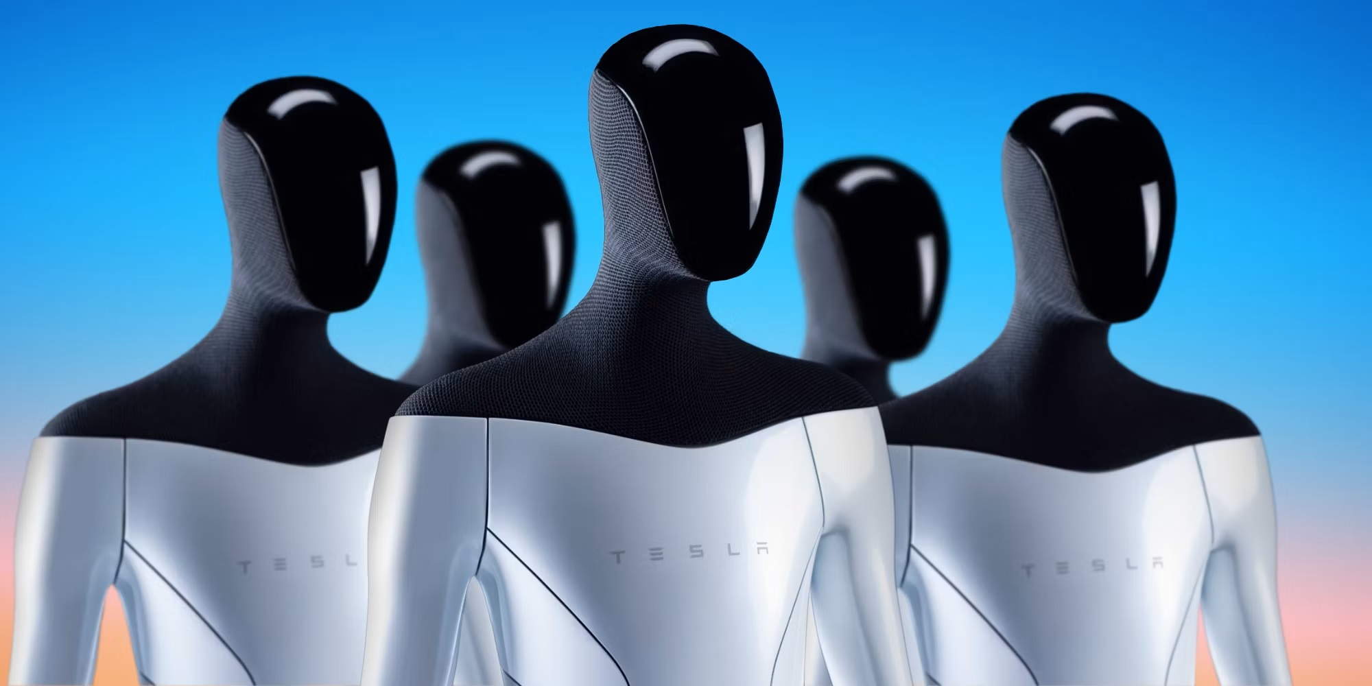 Tesla-Robots-Optimus-Group-Of-Five-Tesla-Bot- TESLA BRASIL